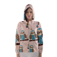 Seamless Pattern Owls Dream Cute Style Fabric Women s Hooded Windbreaker