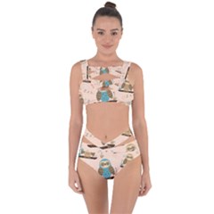 Seamless Pattern Owls Dream Cute Style Fabric Bandaged Up Bikini Set 
