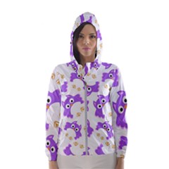 Purple Owl Pattern Background Women s Hooded Windbreaker