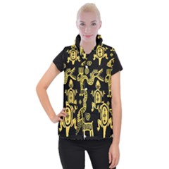 Mexican Culture Golden Tribal Icons Women s Button Up Vest by Vaneshart