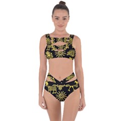 Maya Style Gold Linear Totem Icons Bandaged Up Bikini Set 