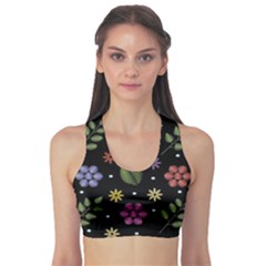 Embroidery Seamless Pattern With Flowers Sports Bra