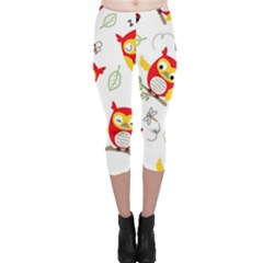 Seamless Pattern Vector Owl Cartoon With Bugs Capri Leggings  by Vaneshart