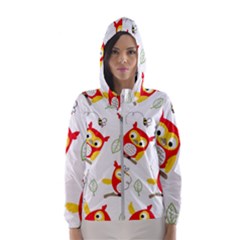 Seamless Pattern Vector Owl Cartoon With Bugs Women s Hooded Windbreaker