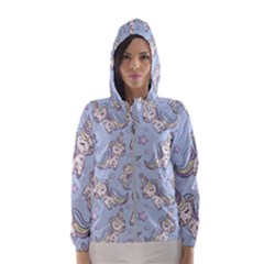 Pattern With Cute Unicorns Women s Hooded Windbreaker