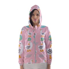 Cute Happy Duck Gift Card Design Seamless Pattern Template Women s Hooded Windbreaker