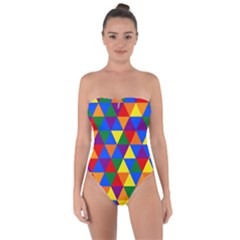 Gay Pride Alternating Rainbow Triangle Pattern Tie Back One Piece Swimsuit by VernenInkPride