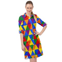Gay Pride Alternating Rainbow Triangle Pattern Long Sleeve Mini Shirt Dress by VernenInk