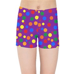 Gay Pride Rainbow Multicolor Dots Kids  Sports Shorts by VernenInk