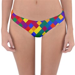 Gay Pride Diagonal Pixels Design Reversible Hipster Bikini Bottoms by VernenInk