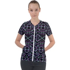 Lines And Dots Motif Geometric Seamless Pattern Short Sleeve Zip Up Jacket by dflcprintsclothing