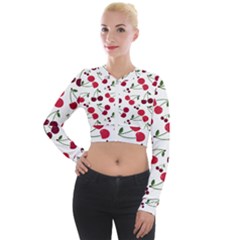 Cute Cherry Pattern Long Sleeve Cropped Velvet Jacket by TastefulDesigns