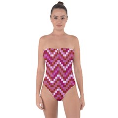 Lesbian Pride Pixellated Zigzag Stripes Tie Back One Piece Swimsuit by VernenInk