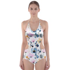 Watercolor Floral Seamless Pattern Cut-out One Piece Swimsuit by TastefulDesigns