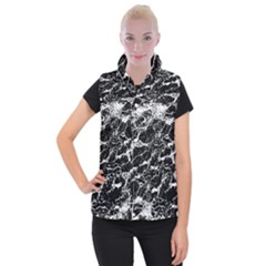 Black And White Abstract Textured Print Women s Button Up Vest by dflcprintsclothing