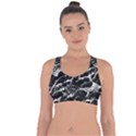 Black And White Abstract Textured Print Cross String Back Sports Bra View1
