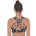 Black And White Abstract Textured Print Cross String Back Sports Bra View2
