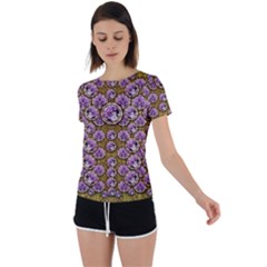 Gold Plates With Magic Flowers Raining Down Back Circle Cutout Sports Tee by pepitasart