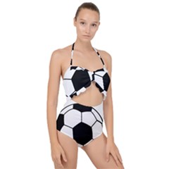 Soccer Lovers Gift Scallop Top Cut Out Swimsuit by ChezDeesTees