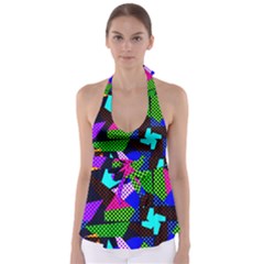 Trippy Blocks, Dotted Geometric Pattern Babydoll Tankini Top by Casemiro