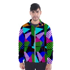 Trippy Blocks, Dotted Geometric Pattern Men s Windbreaker by Casemiro