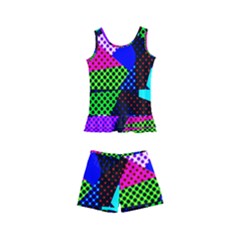 Trippy Blocks, Dotted Geometric Pattern Kids  Boyleg Swimsuit by Casemiro