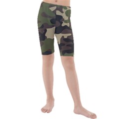 Texture Military Camouflage-repeats Seamless Army Green Hunting Kids  Mid Length Swim Shorts by Vaneshart