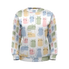 Cute Cat Colorful Cartoon Doodle Seamless Pattern Women s Sweatshirt