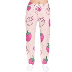 Seamless Strawberry Fruit Pattern Background Women Velvet Drawstring Pants by Vaneshart