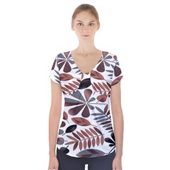 Shiny Leafs Short Sleeve Front Detail Top by Sparkle
