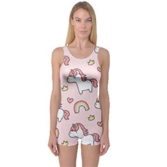 Cute-unicorn-rainbow-seamless-pattern-background One Piece Boyleg Swimsuit by Vaneshart