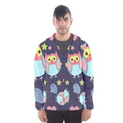 Owl Stars Pattern Background Men s Hooded Windbreaker