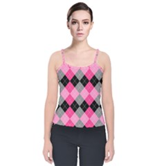 Seamless-argyle-pattern Velvet Spaghetti Strap Top by Vaneshart