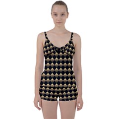 Golden-chess-board-background Tie Front Two Piece Tankini by Vaneshart