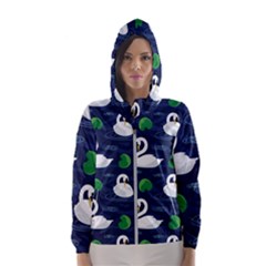 Swan Pattern Elegant Design Women s Hooded Windbreaker