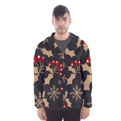 Christmas Pattern With Snowflakes Berries Men s Hooded Windbreaker