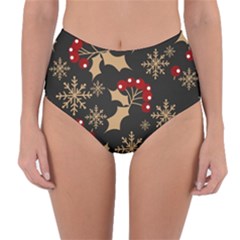 Christmas Pattern With Snowflakes Berries Reversible High-waist Bikini Bottoms by Vaneshart