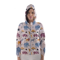 Wild Animals Seamless Pattern Women s Hooded Windbreaker