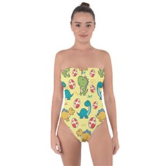 Seamless Pattern With Cute Dinosaurs Character Tie Back One Piece Swimsuit by Vaneshart