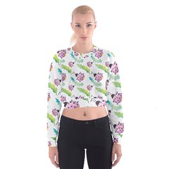 Watercolor Pattern With Lady Bug Cropped Sweatshirt