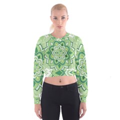 Floral-green-mandala-white Cropped Sweatshirt