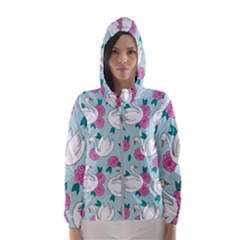 Classy-swan-pattern Women s Hooded Windbreaker