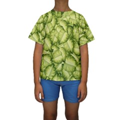 Seamless Pattern With Green Leaves Kids  Short Sleeve Swimwear