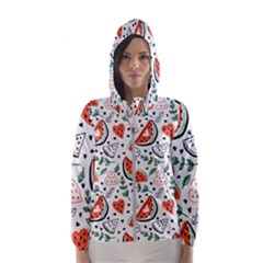 Seamless-vector-pattern-with-watermelons-mint Women s Hooded Windbreaker