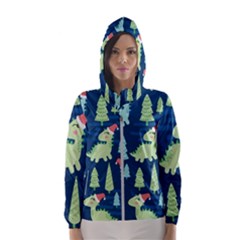 Cute-dinosaurs-animal-seamless-pattern-doodle-dino-winter-theme Women s Hooded Windbreaker