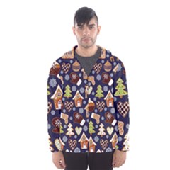 Winter-seamless-patterns-with-gingerbread-cookies-holiday-background Men s Hooded Windbreaker