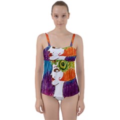 Art Deco Woman Twist Front Tankini Set