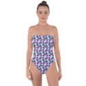 Goth Girl In Blue Dress Lilac Pattern Tie Back One Piece Swimsuit View1