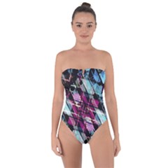 Matrix Grunge Print Tie Back One Piece Swimsuit by dflcprintsclothing