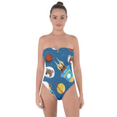 Seamless Pattern Vector With Spacecraft Funny Animals Astronaut Tie Back One Piece Swimsuit